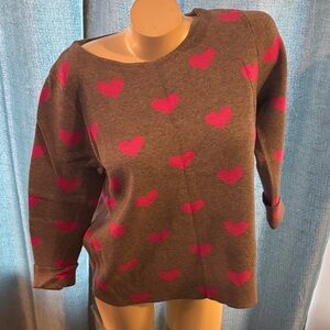 Cynthia Rowley Gray Sweater with Fuchsia Hearts